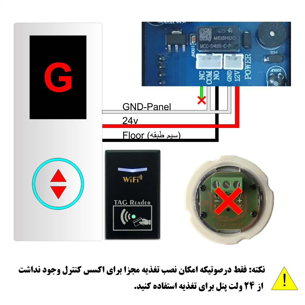نقشه سیم کشی شستی احضار طبقه آسانسور (تک دکمه)
